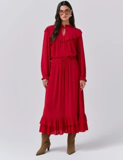 Crepe Ruffle Midi Tiered Skirt