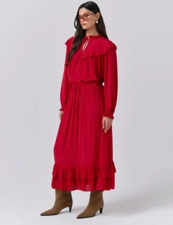 Crepe Ruffle Midi Tiered Skirt