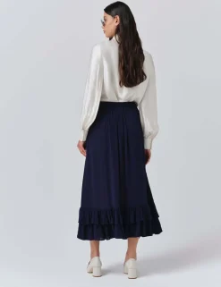 Crepe Ruffle Midi Tiered Skirt