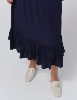 Crepe Ruffle Midi Tiered Skirt