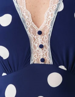 Crepe Spot Lace V-Neck Midi Tea Dress
