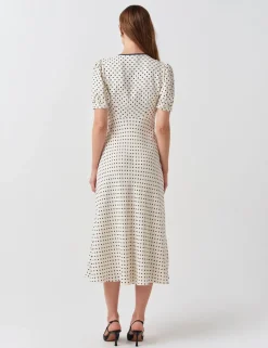 Crepe Spot Print V-Neck Midi Dress