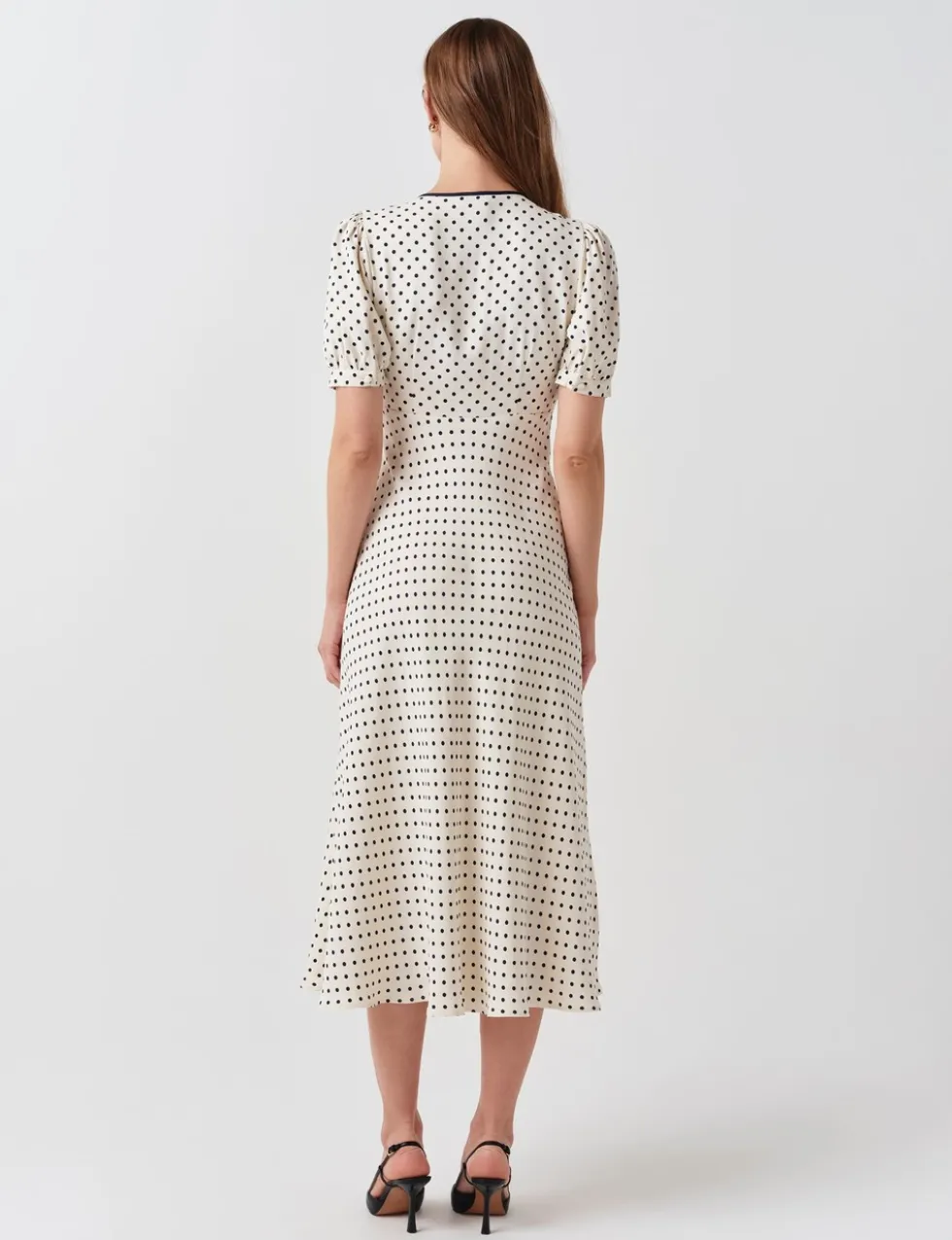 Crepe Spot Print V-Neck Midi Dress