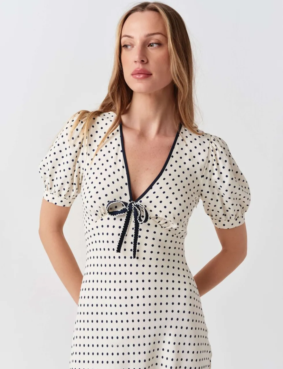 Crepe Spot Print V-Neck Midi Dress