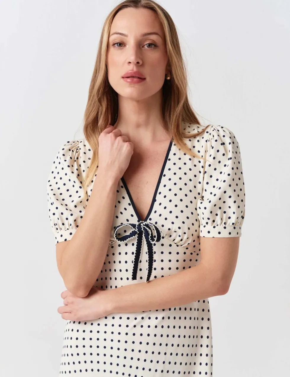 Crepe Spot Print V-Neck Midi Dress