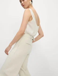 Crepe Tab Detail Wide Leg Trousers