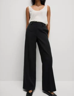 Crepe Tab Detail Wide Leg Trousers