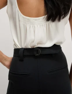 Crepe Tab Detail Wide Leg Trousers
