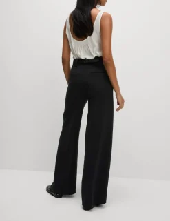 Crepe Tab Detail Wide Leg Trousers
