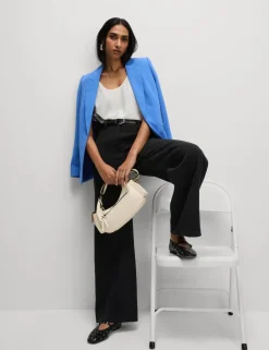 Crepe Tab Detail Wide Leg Trousers