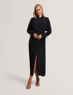 Crepe Tie Detail Midi Shirt Dress