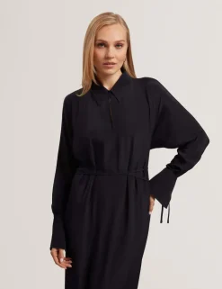 Crepe Tie Detail Midi Shirt Dress