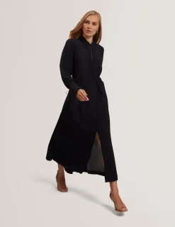 Crepe Tie Detail Midi Shirt Dress