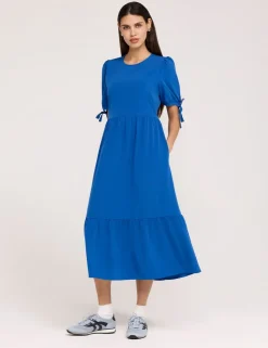 Crepe Tie Detail Tiered Midi Dress