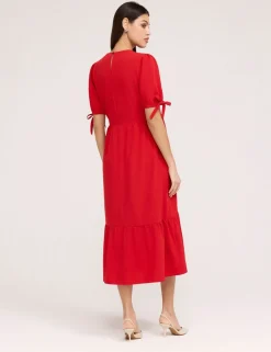 Crepe Tie Detail Tiered Midi Dress