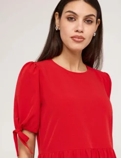 Crepe Tie Detail Tiered Midi Dress