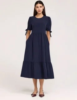Crepe Tie Detail Tiered Midi Dress