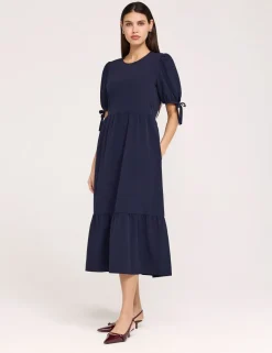 Crepe Tie Detail Tiered Midi Dress