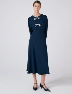 Crepe Tie Front Midi Skater Dress
