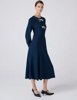 Crepe Tie Front Midi Skater Dress