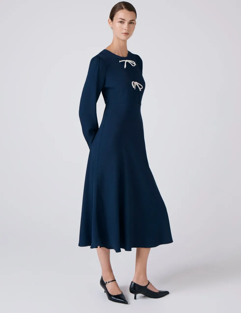 Crepe Tie Front Midi Skater Dress