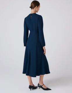 Crepe Tie Front Midi Skater Dress