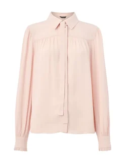 Crepe Tie Neck Button Through Blouse