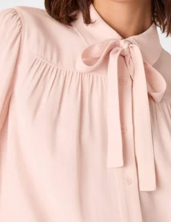 Crepe Tie Neck Button Through Blouse