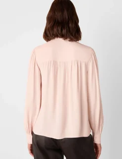 Crepe Tie Neck Button Through Blouse