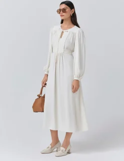 Crepe Tie Neck Midi Smock Dress