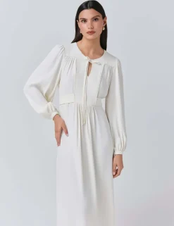 Crepe Tie Neck Midi Smock Dress