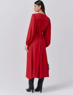 Crepe Tie Neck Midi Smock Dress