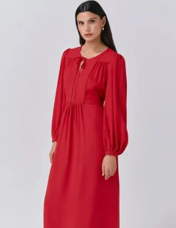 Crepe Tie Neck Midi Smock Dress