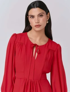 Crepe Tie Neck Midi Smock Dress