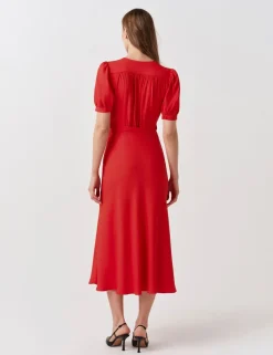 Crepe Tie Neck Midi Waisted Dress