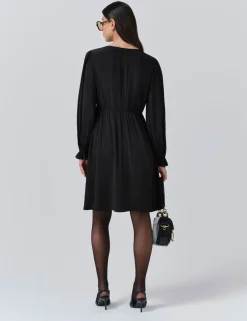 Crepe V-Neck Frill Collar Mini Smock Dress