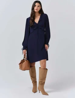 Crepe V-Neck Frill Detail Mini Dress