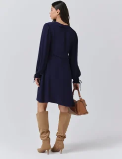 Crepe V-Neck Frill Detail Mini Dress