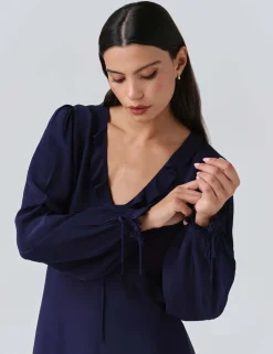 Crepe V-Neck Frill Detail Mini Dress