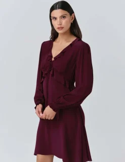 Crepe V-Neck Frill Detail Mini Dress