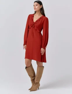 Crepe V-Neck Frill Detail Mini Dress
