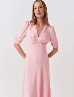Crepe V-Neck Midi Tea Dress