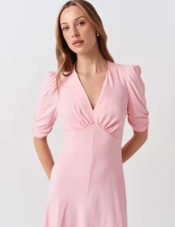 Crepe V-Neck Midi Tea Dress
