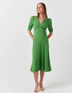 Crepe V-Neck Midi Tea Dress