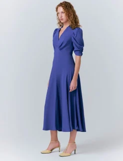 Crepe V-Neck Midi Tea Dress