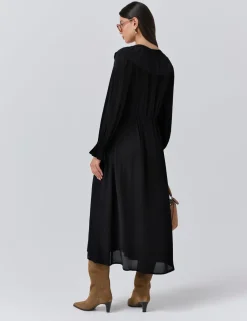 Crepe V-Neck Tie Waist Midi Dress
