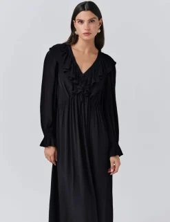 Crepe V-Neck Tie Waist Midi Dress