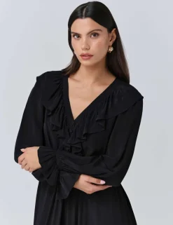 Crepe V-Neck Tie Waist Midi Dress
