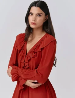Crepe V-Neck Tie Waist Midi Dress