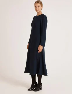 Crepe Zip Front Midi Waisted Dress